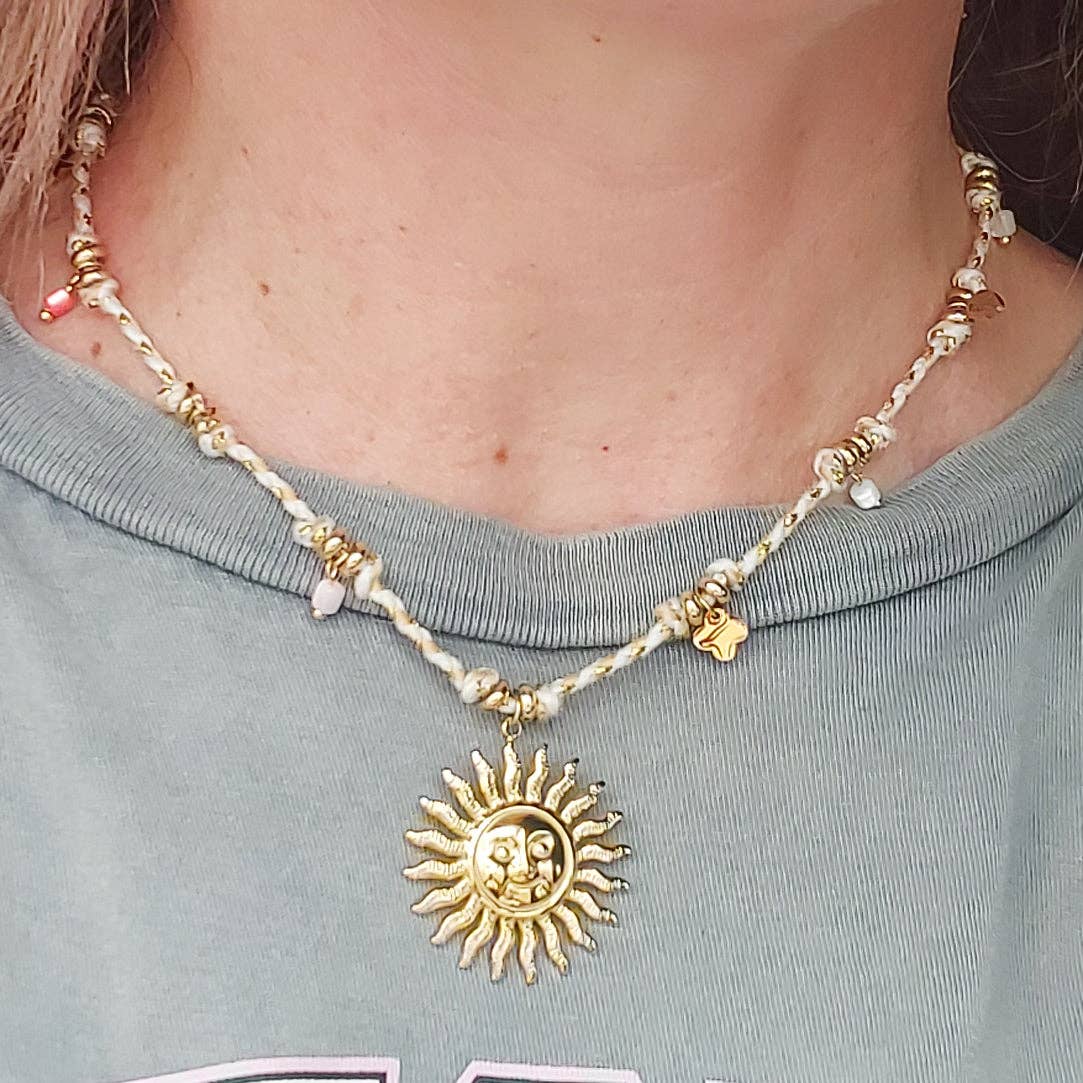 Daemon srls – Engroshandel Halskæde med vedhæng – SOLEA COLLANA - Rustfrit stål - Flettet halskæde med sol og ædelsten6