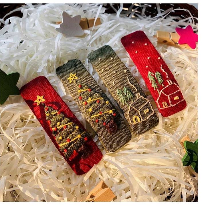 Xmas Tree Embroidered Hair Barrette, Christmas Collection ✅ for wholesale by Quince Fables