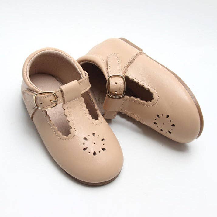 Leather Petal T-Bar | Color 'Honey' | Hard Sole for wholesale by Consciously Baby
