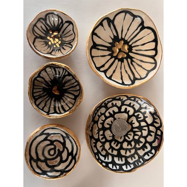 Hsieh Clay SF - Wholesale Jewelry Dish - 2" Handmade Floral Ceramic Catchall Dish with 22K Gold1