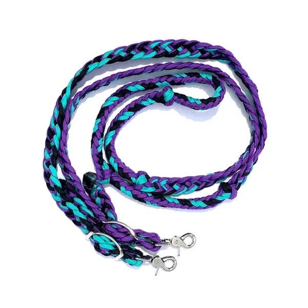 Smart Horse Gear – wholesale Horseback riding gear – Braided Barrel / Roping Reins 8 ft with 2 Nickel Plated Scissor Snaps Multi Tone Colors9
