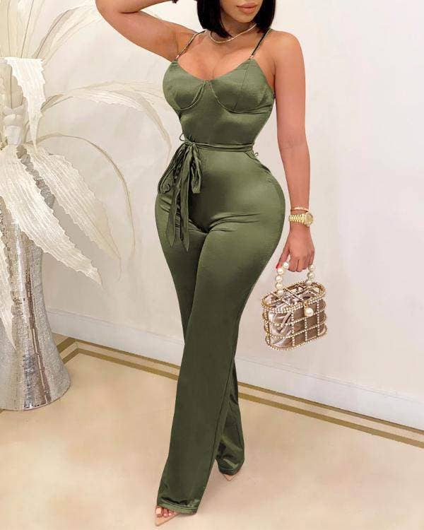 Flarix - Wholesale Jumpsuit - Women's - zipper back straight leg belted cami jumpsuit0