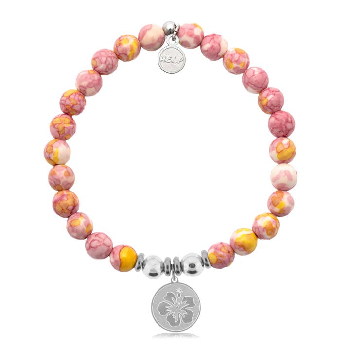 Hibiscus Charm with Lemonade Jade Charity Bracelet for wholesale by H.E.L.P