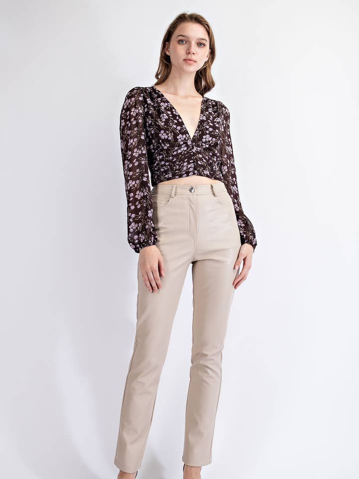 Tt1555 Floral Print Long Sleeve Cummerbund Top for wholesale by Edit by Nine