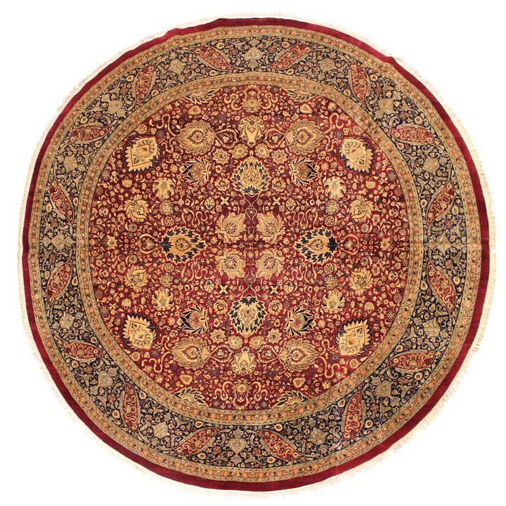 Antique Vegetable Dyed Kashan Florance Red/Blue Wool Round - 12'3'' x 12'3'' for wholesale by Arshs Fine Rugs