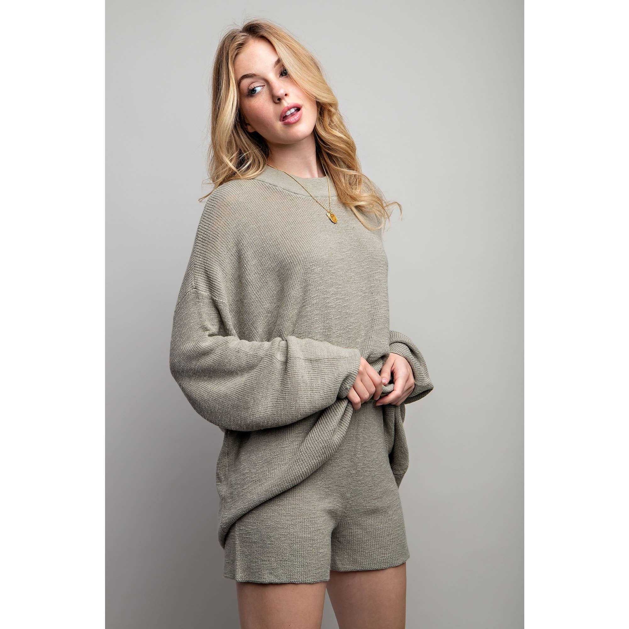 Sweet Generis - Wholesale Lounge Set - Women's - SWEATER OVERSIZE TOP WITH CASUAL BIKER SHORT SET40