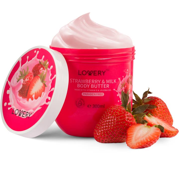Lovery - Wholesale Body Balm/Butter - Strawberry Milk Body Butter, 12oz Ultra-Hydrating Shea Cream