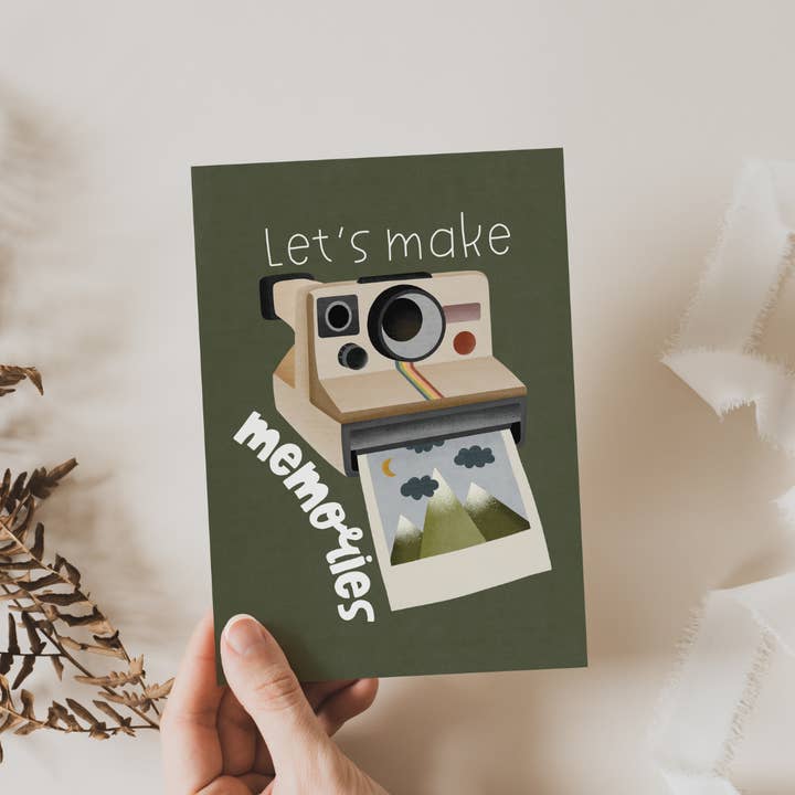 Polaroid Camera Adventure Postcard - “Let's Make Memories” for wholesale by Tilda&Theo