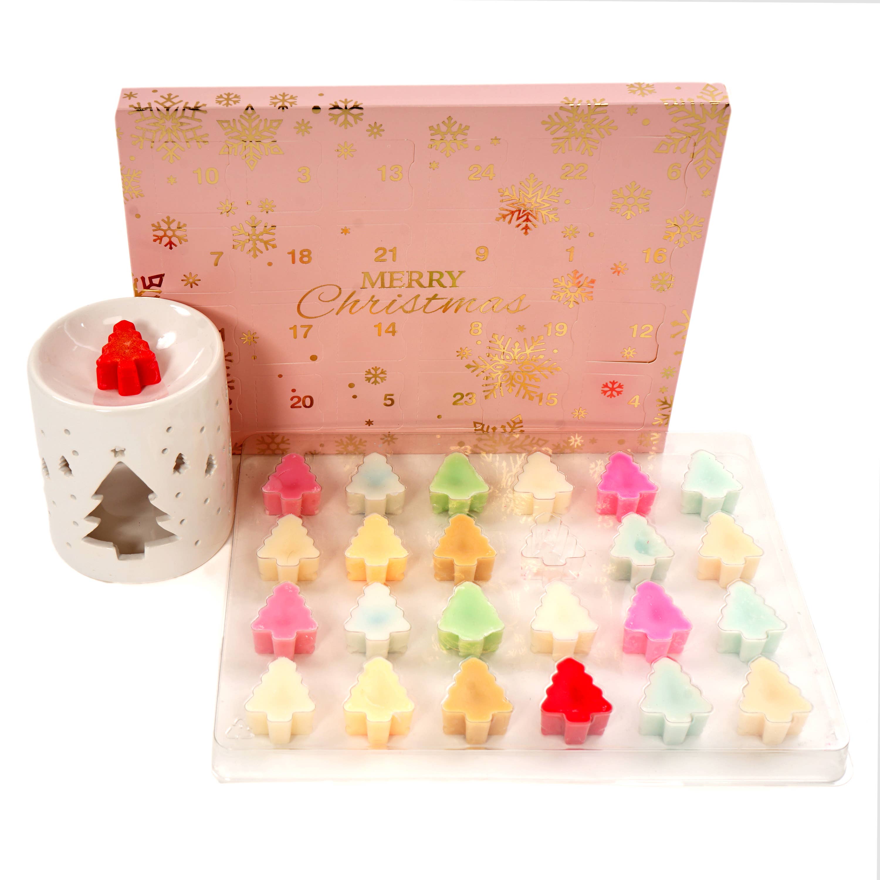 craftastik – Engroshandel Smeltevoks – 24 Cavity Juletræ ADVENT Wax Smelt Clamshell - BLUSH1