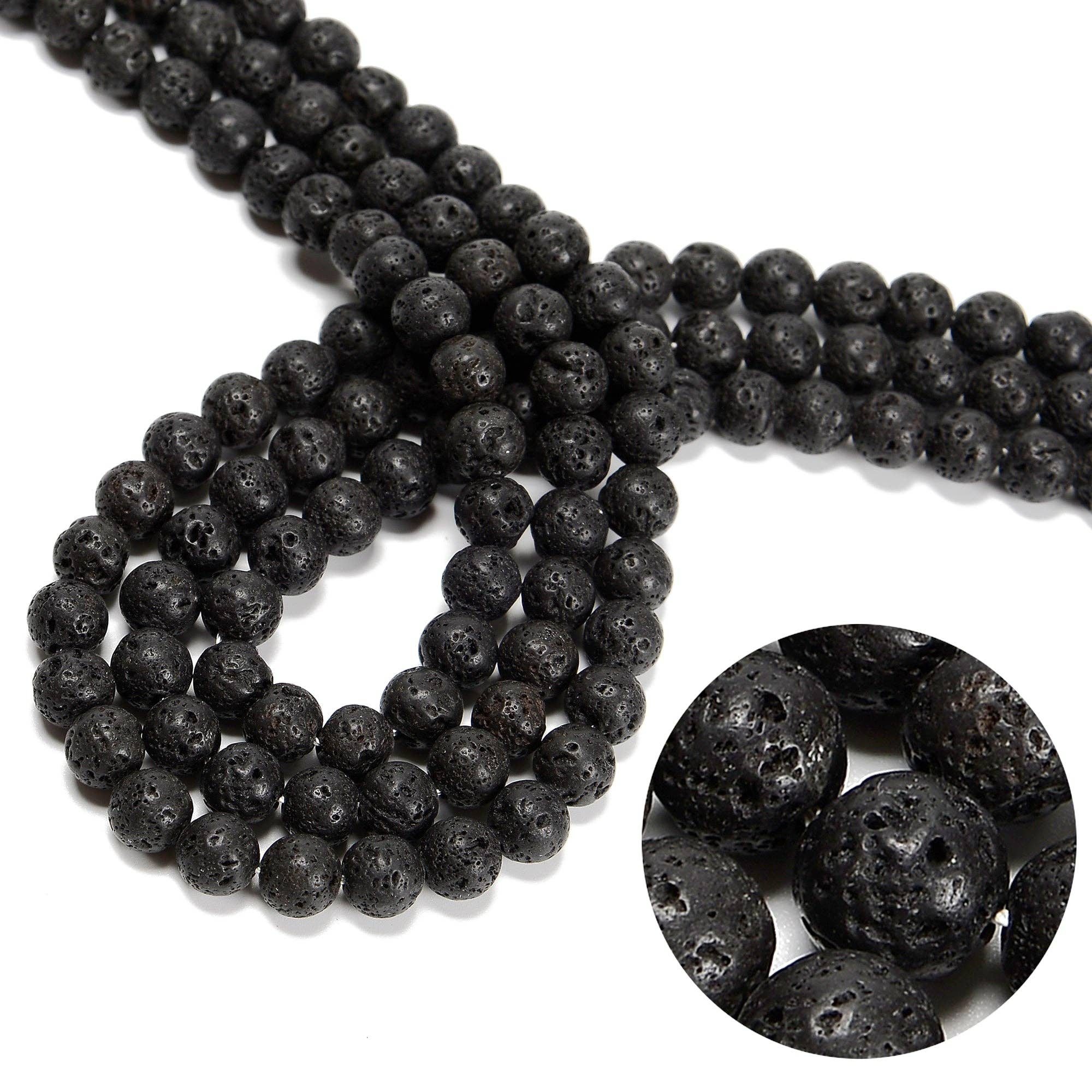 CRCBEADS - Vendita all'ingrosso Perline - Perle rotonde in pietra di roccia lavica nera naturale 4mm 6mm 8mm 10mm 12mm filo da 15,5"1