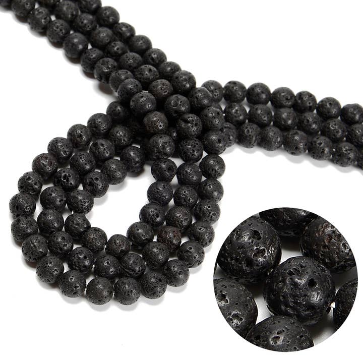 CRCBEADS - Vendita all'ingrosso Perline - Perle rotonde in pietra di roccia lavica nera naturale 4mm 6mm 8mm 10mm 12mm filo da 15,5"1