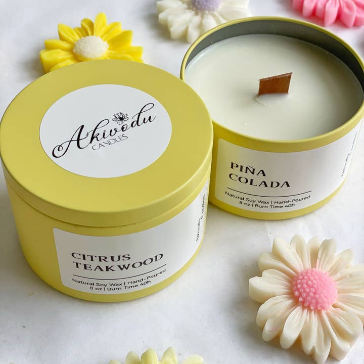 Akivodu Candles - Vente Bougie en bocal - Bougie d'été 8 oz mèche en bois | Plusieurs parfums3
