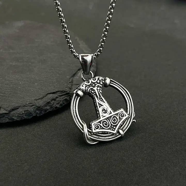 GemMeet - Wholesale Pendant/Charm Necklace - Vintage Personality Viking Thor Hammer Pendant Necklace  0