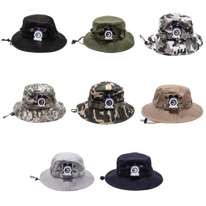 PLAIN WASHED BOONIES WITH STRAPPED BUCKET HATS for wholesale by DOBBI