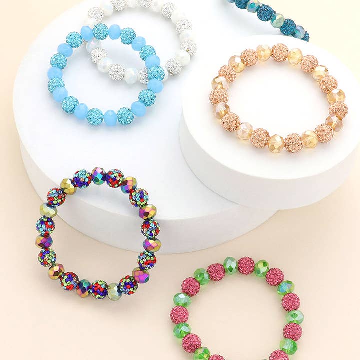 Sensibling Corp. - Wholesale Beaded Bracelet - Shamballa Ball Faceted Bead Stretch Bracelet
0
