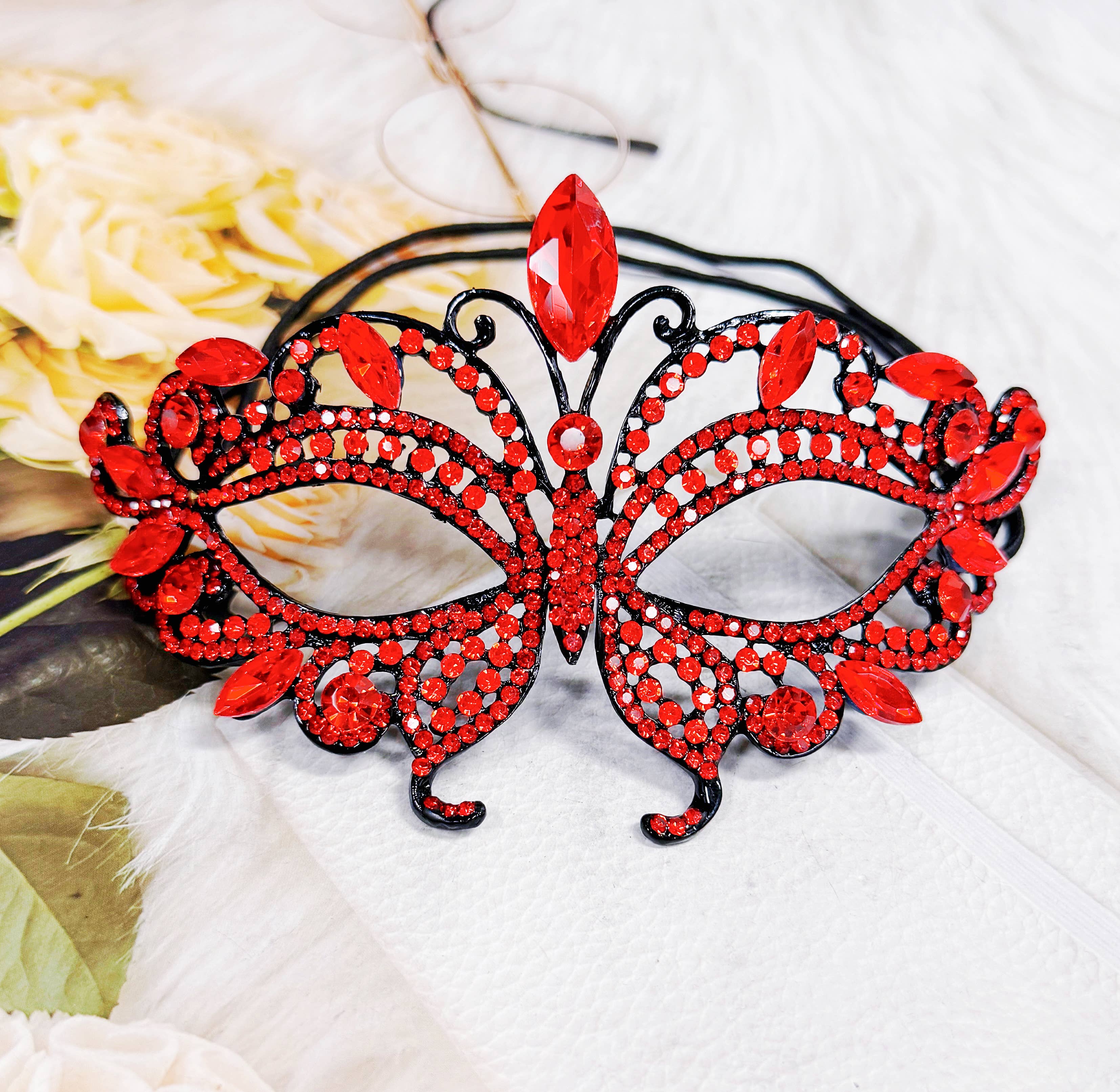 Happy Dream Gifts - Wholesale Costume - Women's - Red Crystal Masquerade Mask, Black Party Mask, Venetian Mask7