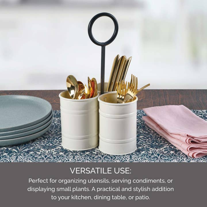 Lifetime Brands Silverwarehouse - Wholesale Flatware Caddy - White Iron Round Cup Caddy6