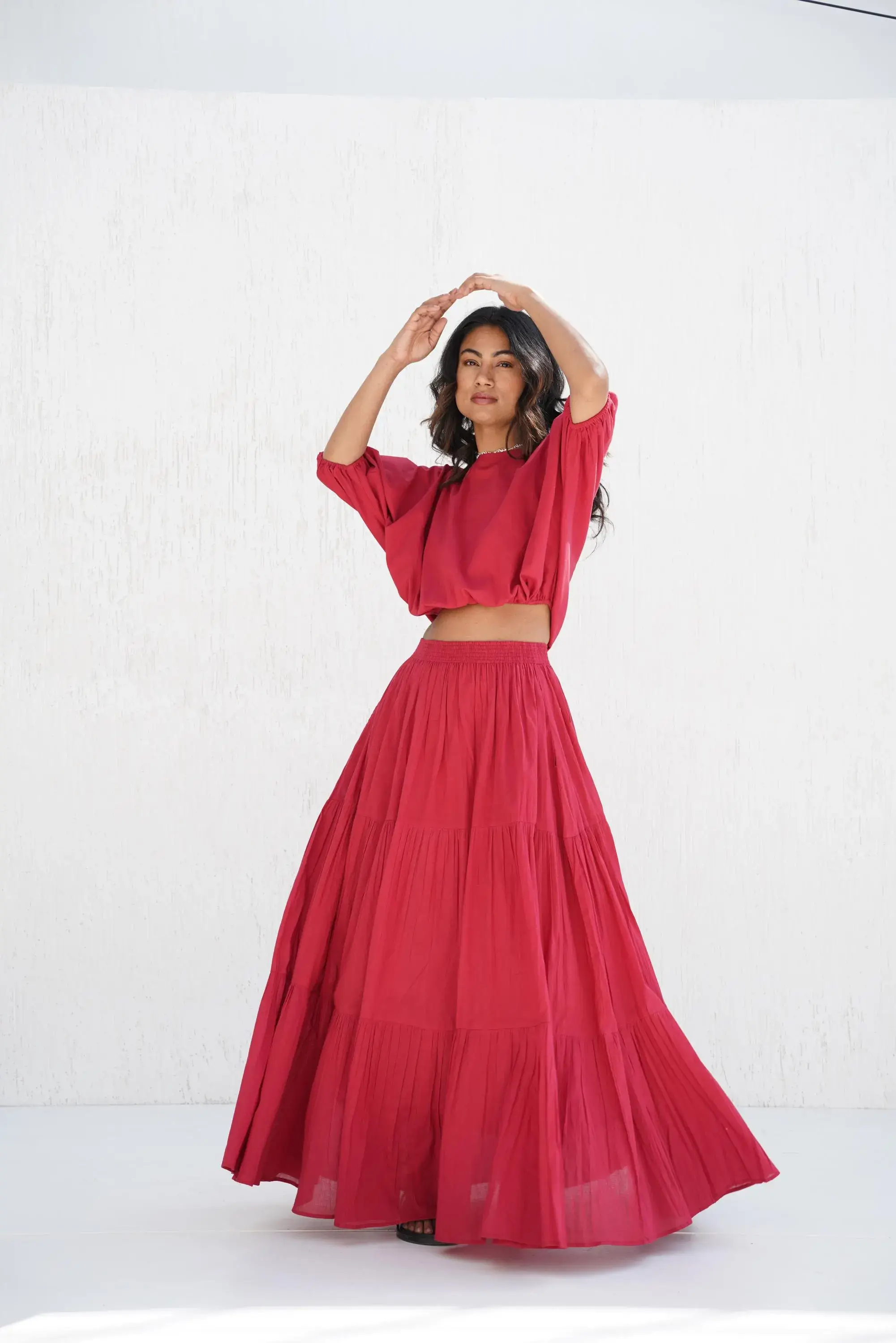 Tailor Didi – wholesale Set med topp och kjol - Dam – Bomull Boho Kjol med Volanger och Båtringad Kort Topp med Fickor7