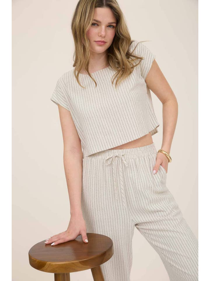 MINE - Wholesale Pants - Women's - PINSTRIPE DRAWSTRING STRAIGHT LEG LINEN PANTS8