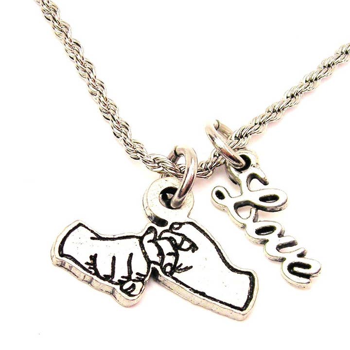 Friendship In Sign Language With Cursive Love Chain Necklace for wholesale by Chubby Chico Charms