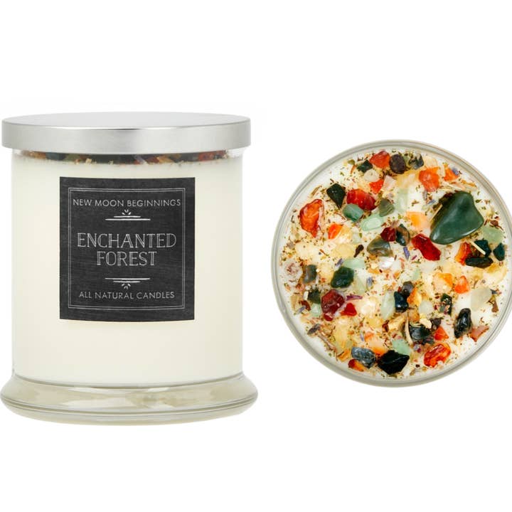 New Moon Beginnings - Wholesale Jar/Filled Candle - Enchanted Forest Candle - Herb, Flower, & Crystal Candles4