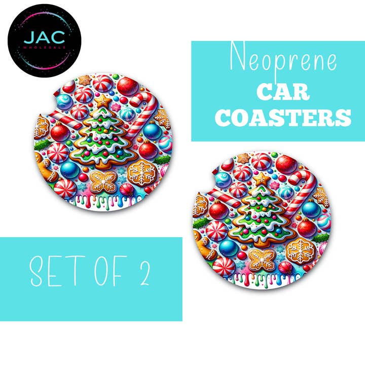 Christmas Tree Cookies Car Coasters for wholesale by JAC Wholesale