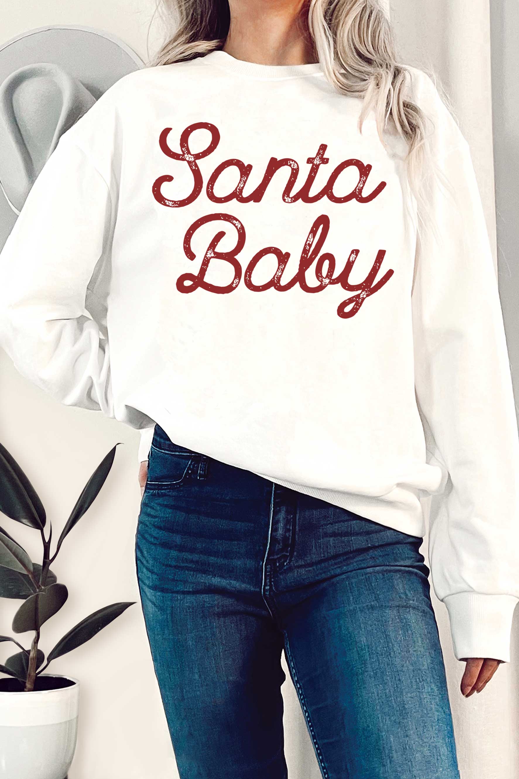 Rustee Clothing - Wholesale Graphic Sweatshirt - Women's - SANTA BABY PUFF GRAPHIC TERRY SWEATSHIRTS1