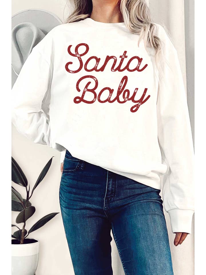 Rustee Clothing - Wholesale Graphic Sweatshirt - Women's - SANTA BABY PUFF GRAPHIC TERRY SWEATSHIRTS1