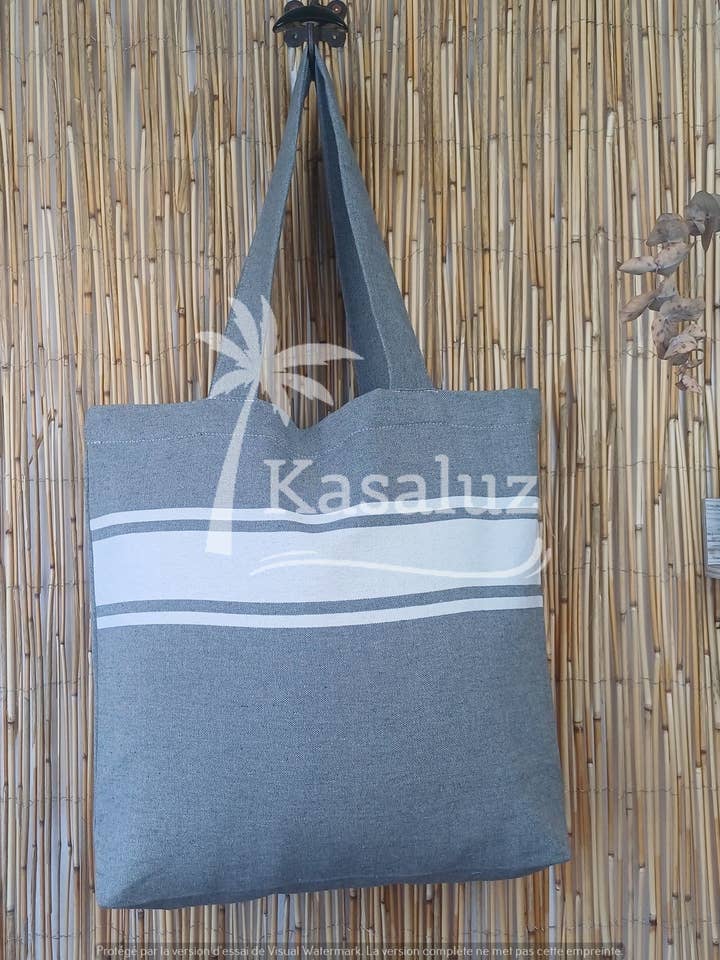 Tote Bag Fouta banda bianca Auténtica Grigio topo per la vendita all'ingrosso da parte di KASALUZ