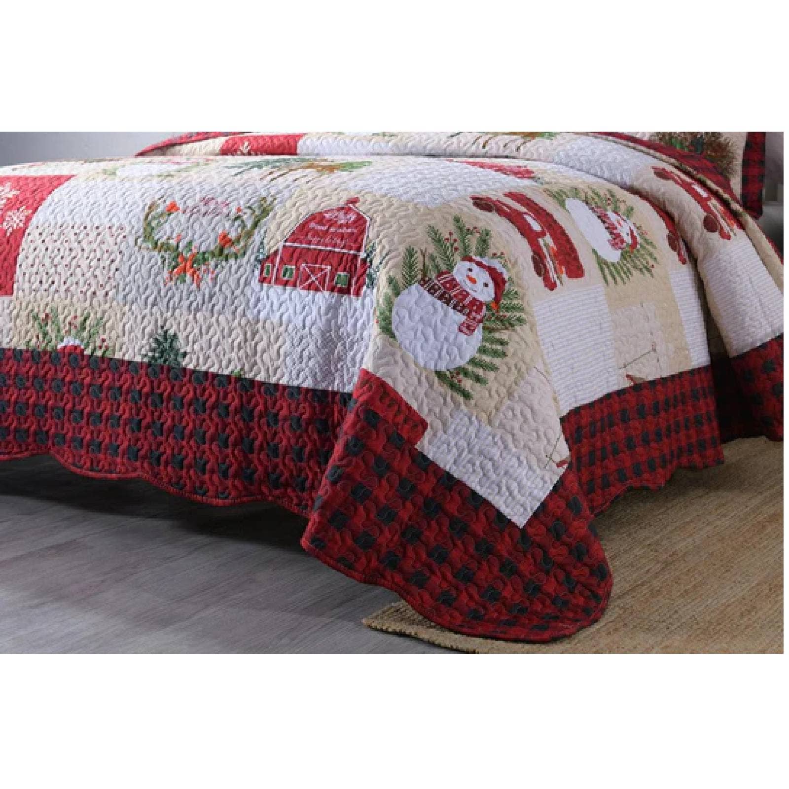 Sixale - Wholesale Bedding Set - Marcielo Christmas Quilt Set - Christmas Snowman Pattern Holiday Bedding Bed Set (1 Quilt 2 Pillow Shams) - BY0132