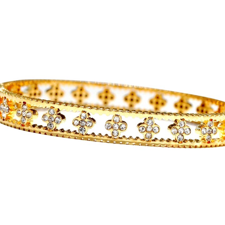 Bracelet All around Cubic zirconia clover stainless steel Hinged Bangle. 655B1080 for wholesale by Zirconmania Wholesale Fashion Jewelry