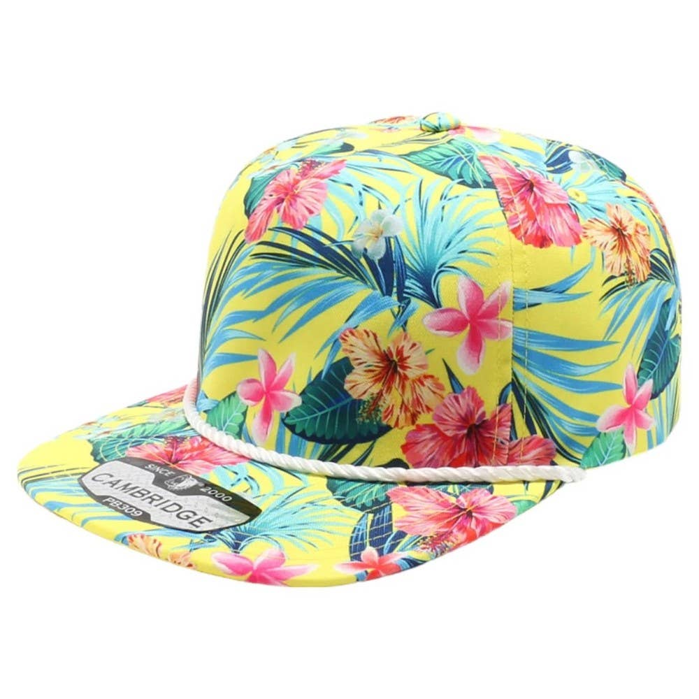 DOBBI - Wholesale Flat Brim Cap - Unisex - CAMBRIDGE 5 PANEL UNSTRUCTURED FLORAL ROPE HAT13