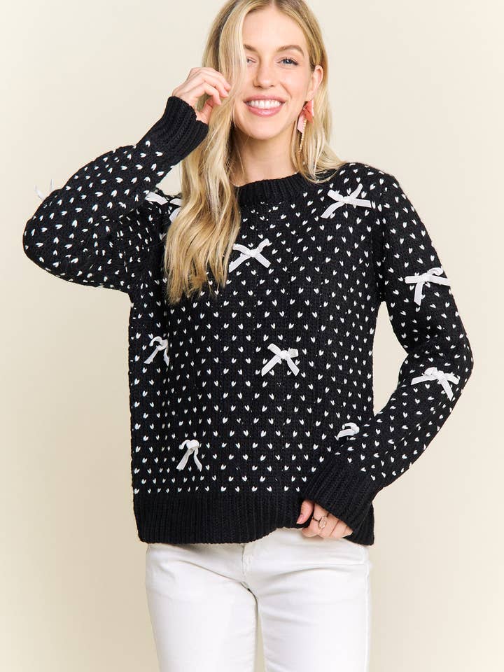 ADORA LA - Wholesale Knit Sweater - Women's - CESW4122-KNIT SWEATER WITH BOW ACCENTS22