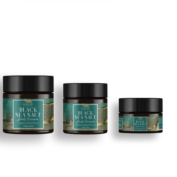 Lemon Eucalyptus Black Sea Salt Foot Cream for wholesale by Lodis Lane Naturals