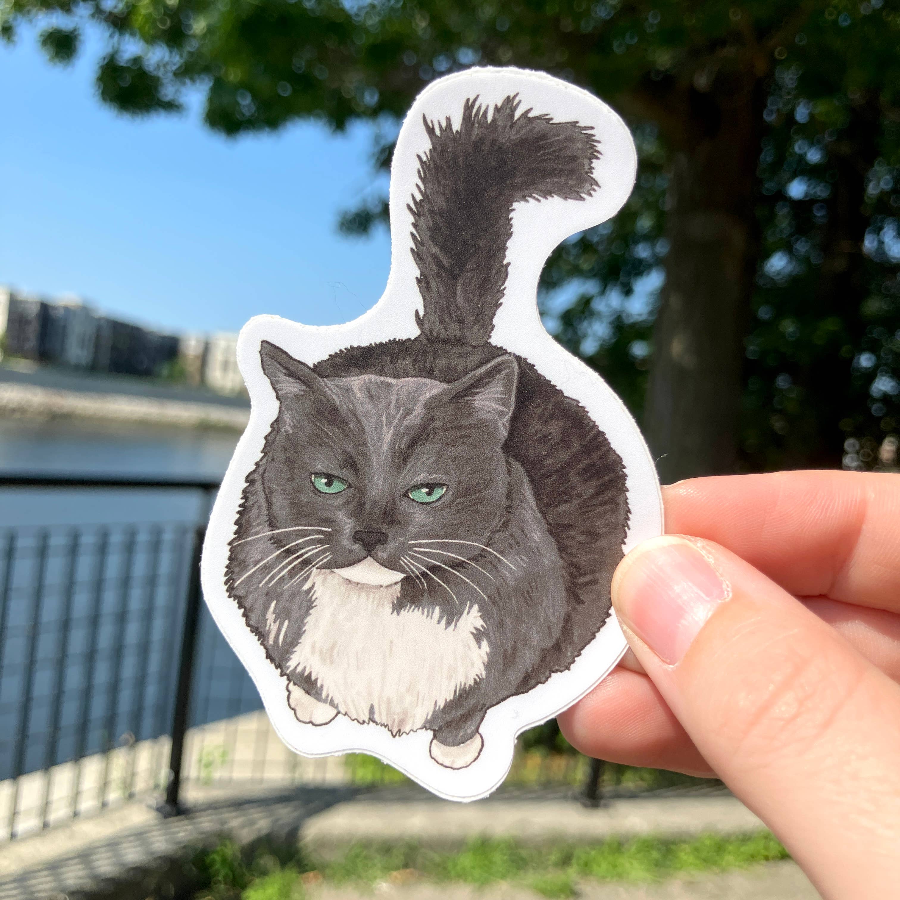 Art Fimbel – wholesale Sticker – Grumpy Fat Cat, Gray Long-Haired Cat, Premium Vinyl Sticker3