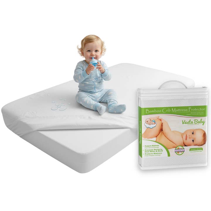 Baby Crib Mattress Protector Fitted Bamboo Jacquard 52x28 in for wholesale by Vesta Baby