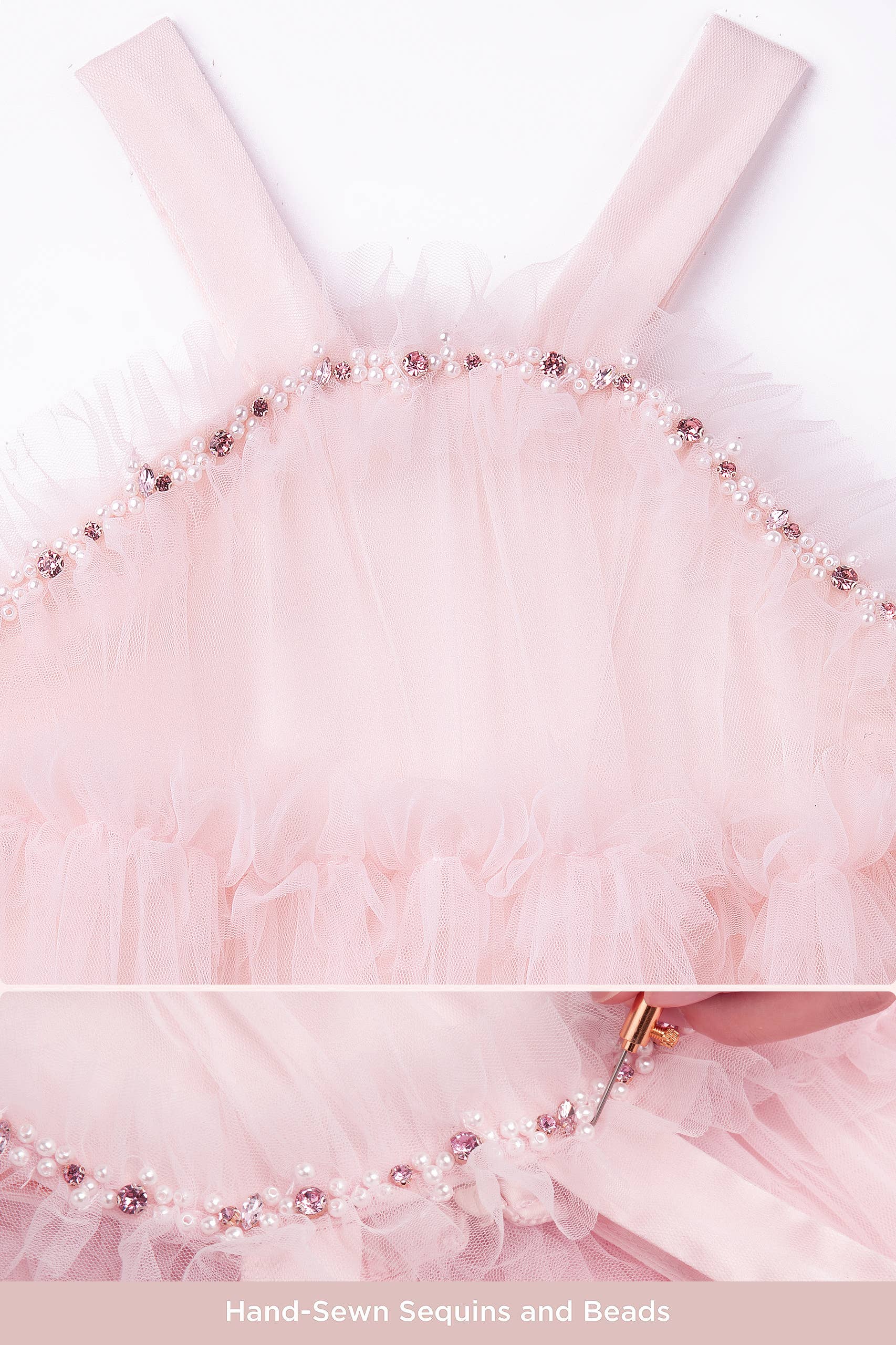 Tutuland - Vente Robe – enfant - Robe de fête d'anniversaire en tulle à col nu et perles3