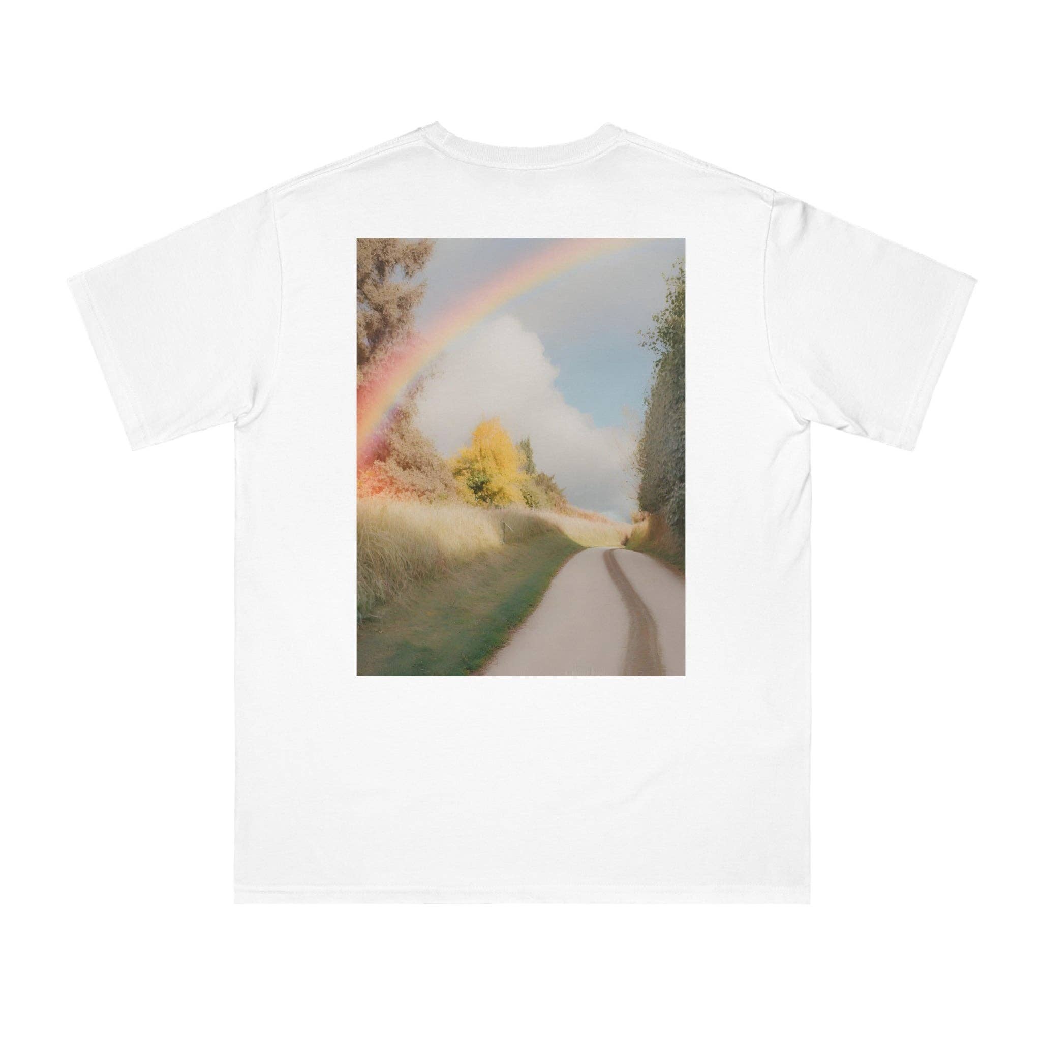 White Organic Unisex T-Shirt: Rainbow Lane for wholesale on Faire1