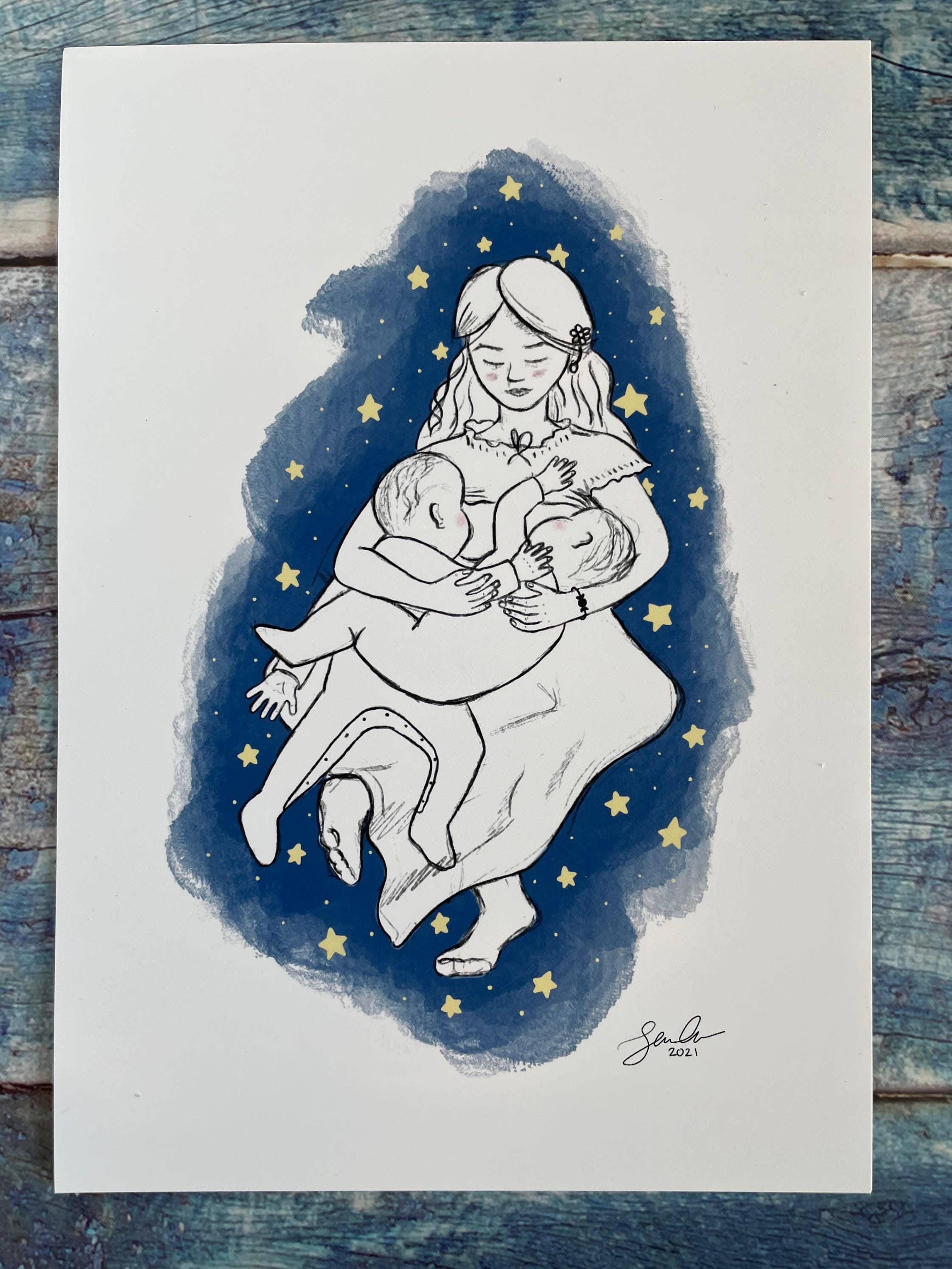 Georgina Doodles – wholesale Art print – Tandem Breastfeeding Art Print | Motherhood & Normalization4