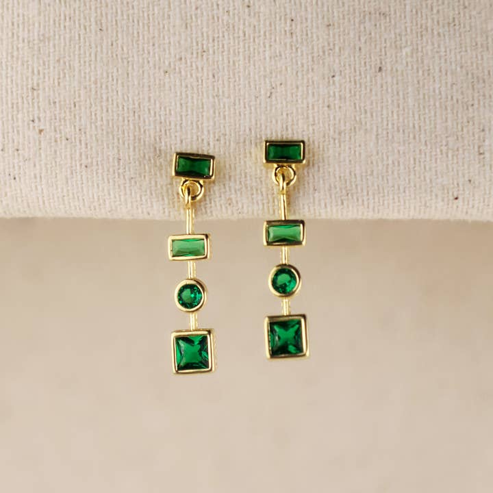 GoldFi - Wholesale Dangle Earrings - 18k Gold Filled Emerald Green Dangling Shapes Earring