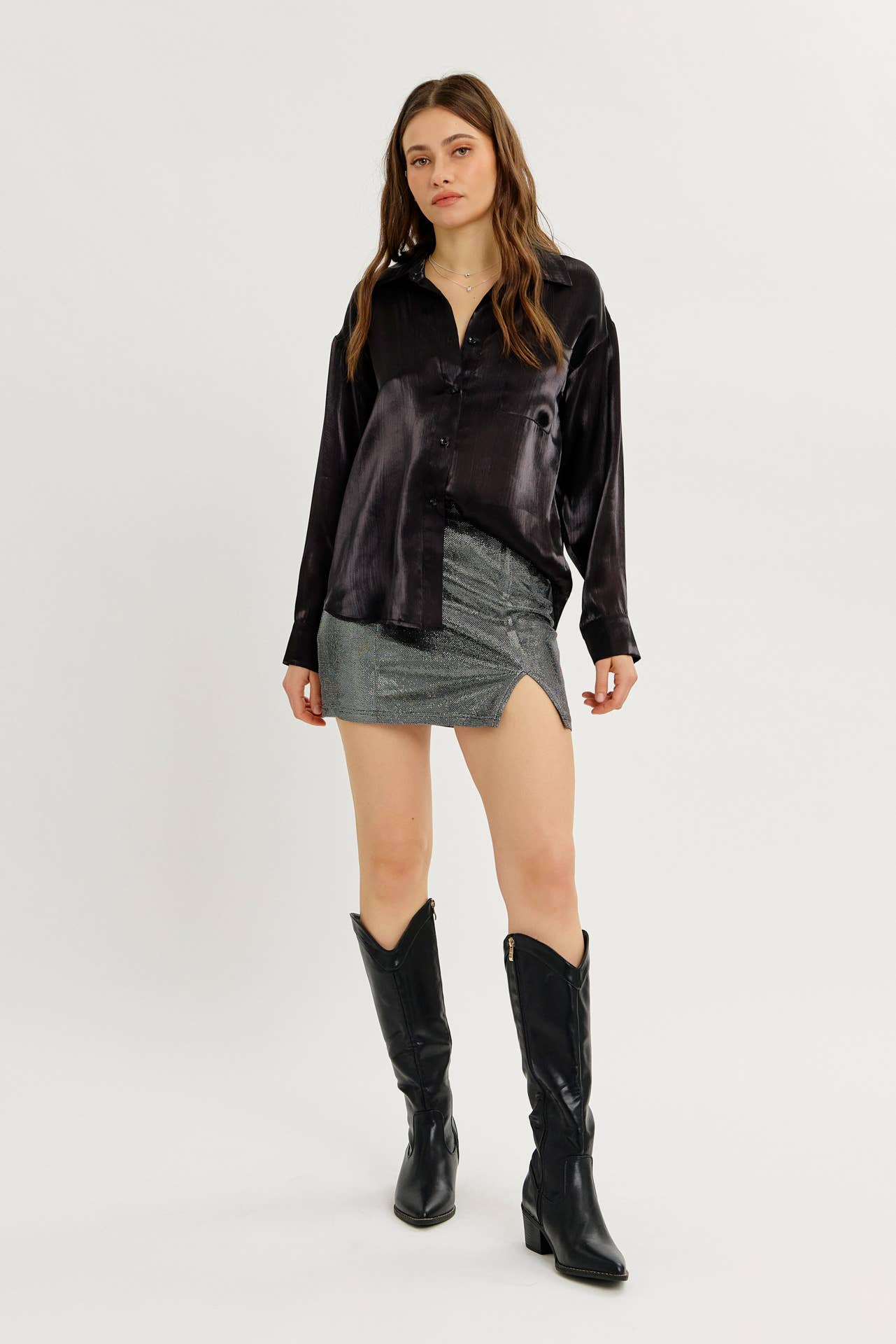 idem ditto - Wholesale Skirt - Women's - FESTIVE ESSENTIAL METALLIC MINI SKIRT WITH FRONT SLIT14