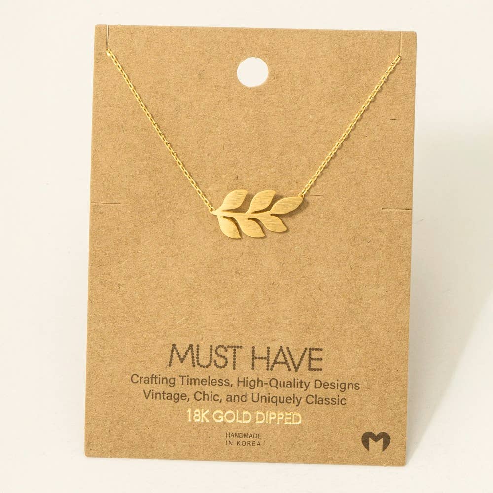 Fame Accessories - Wholesale Pendant/Charm Necklace - Gold Dipped Dainty Leaf Pendant Necklace1