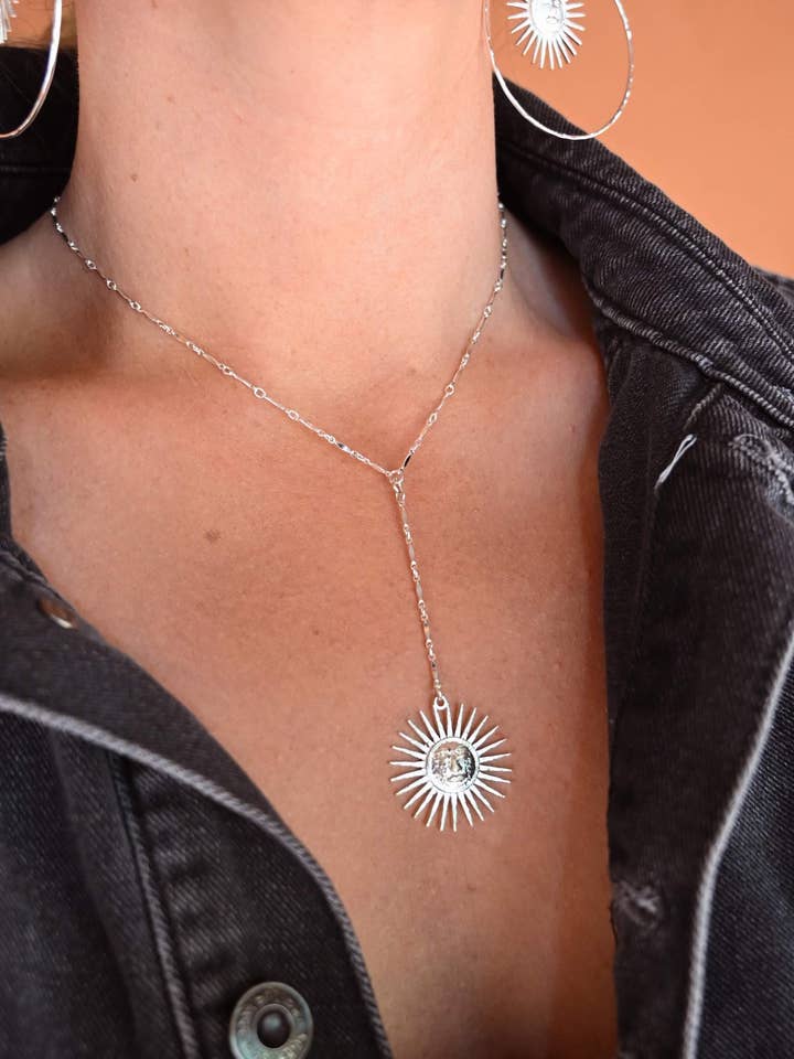 I Stand In My Light Sun Lariat Necklace for wholesale by Fierce Forward Jewelry