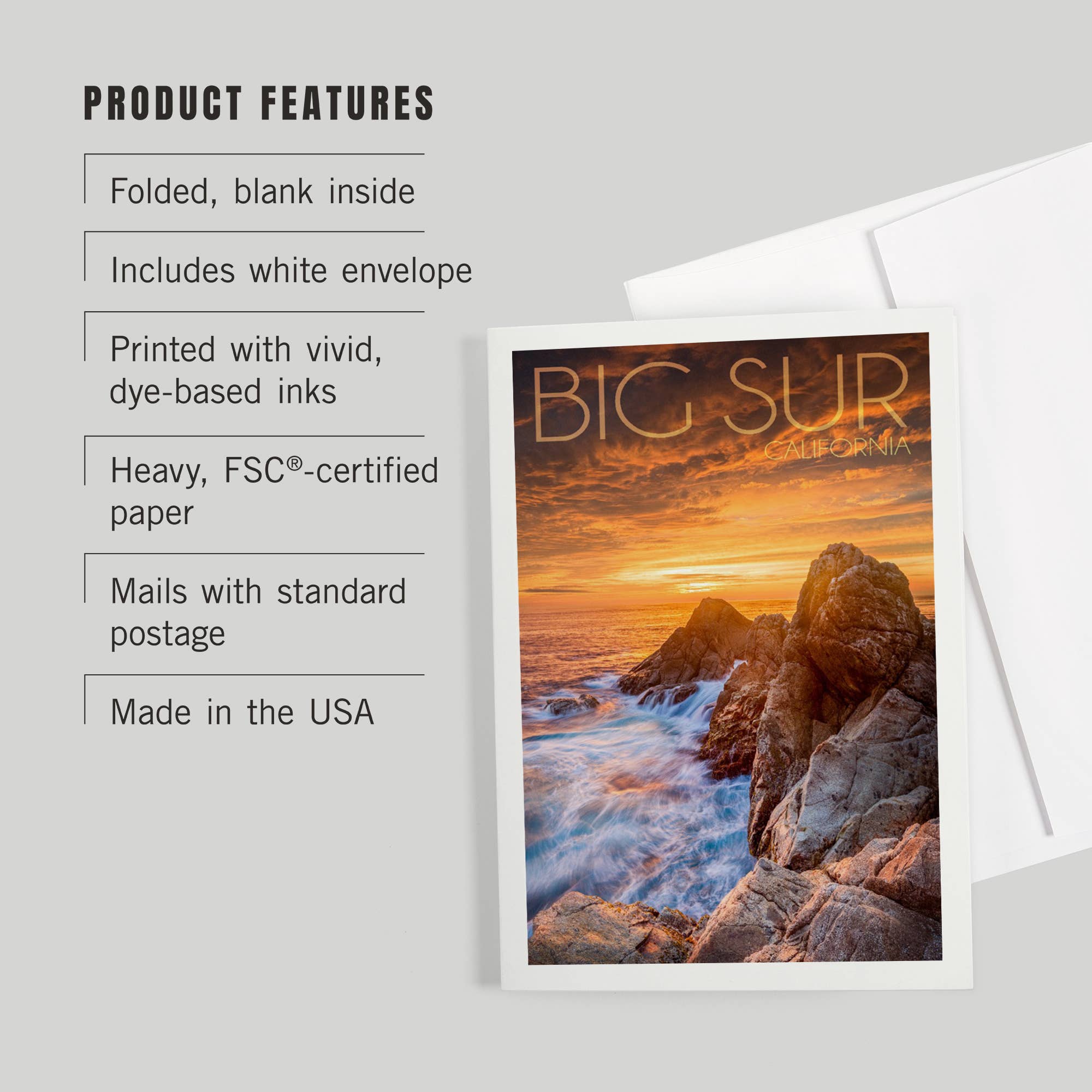 Lantern Press - Wholesale Everyday Greeting Card - GREETING CARD Big Sur, California, Rocks & Sunset2