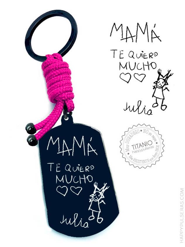 Rechthoekige sleutelhanger van zwart staal kleur 1 tekening. voor wholesale door Happypulseras