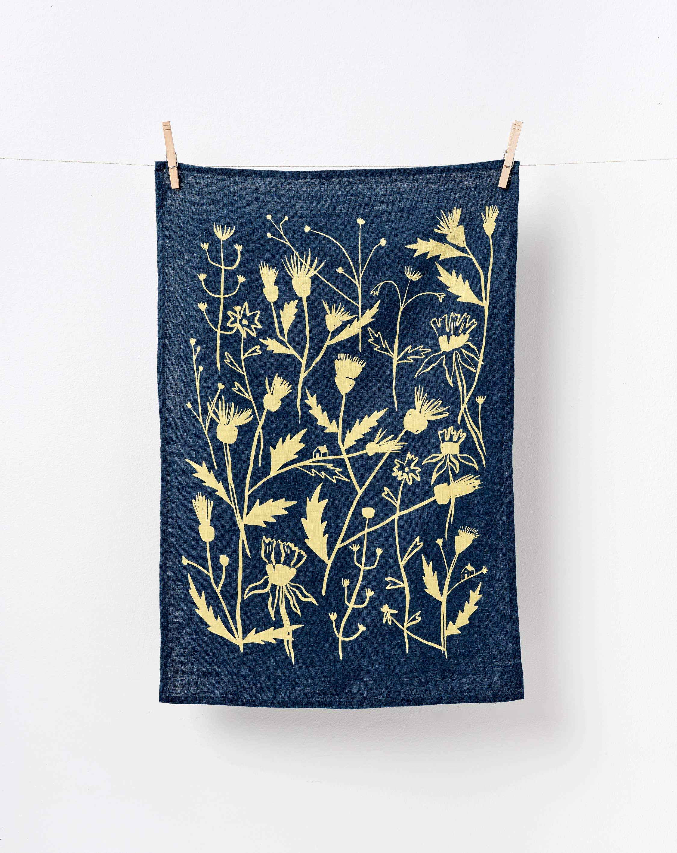 Elana Gabrielle - Wholesale Tea Towel - Wild Weeds Linen Tea Towel - Indigo Wildflower Design0