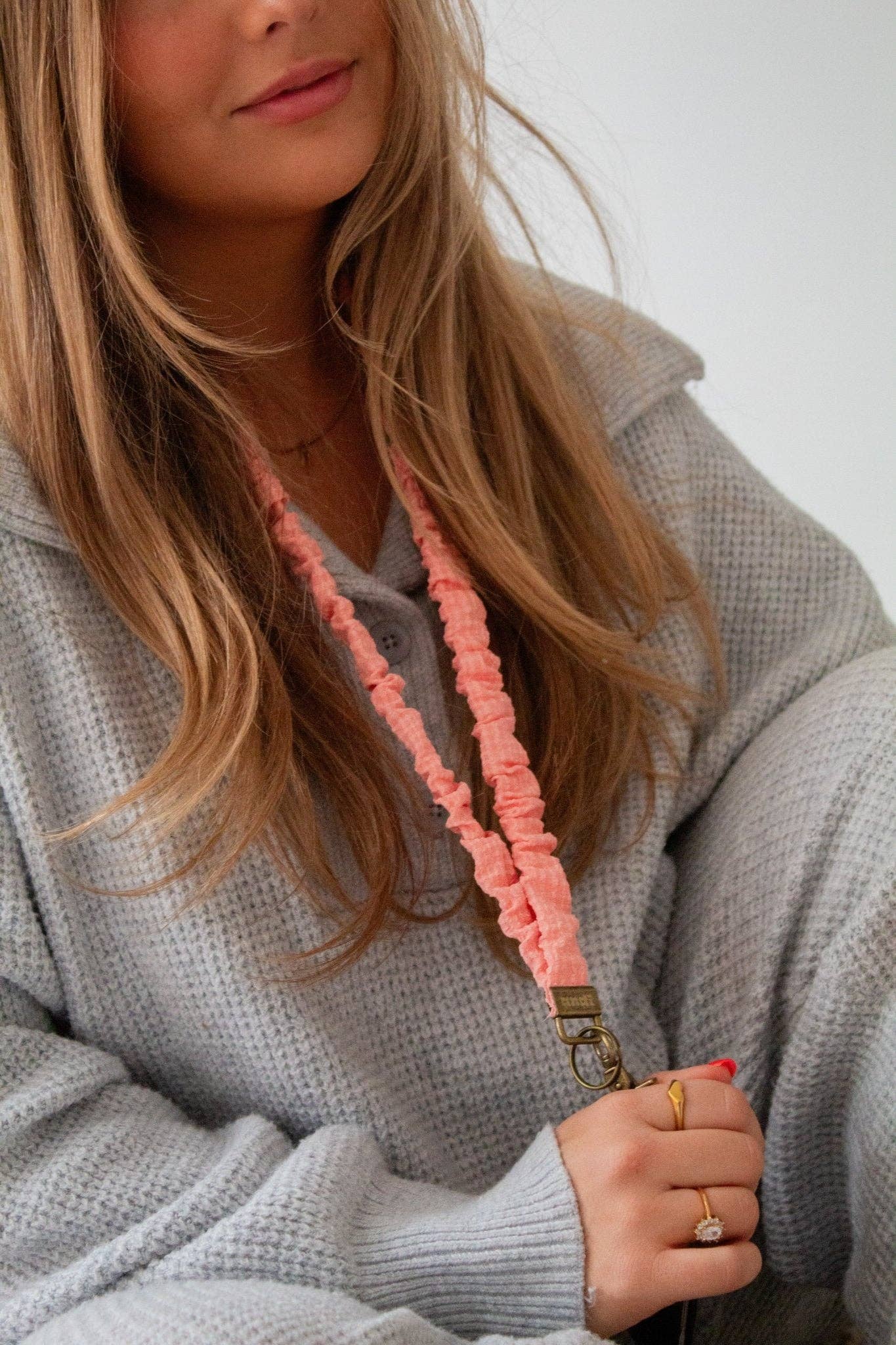 Shop Andi - Wholesale Lanyard - Women's - Coral Gingham Lanyard2