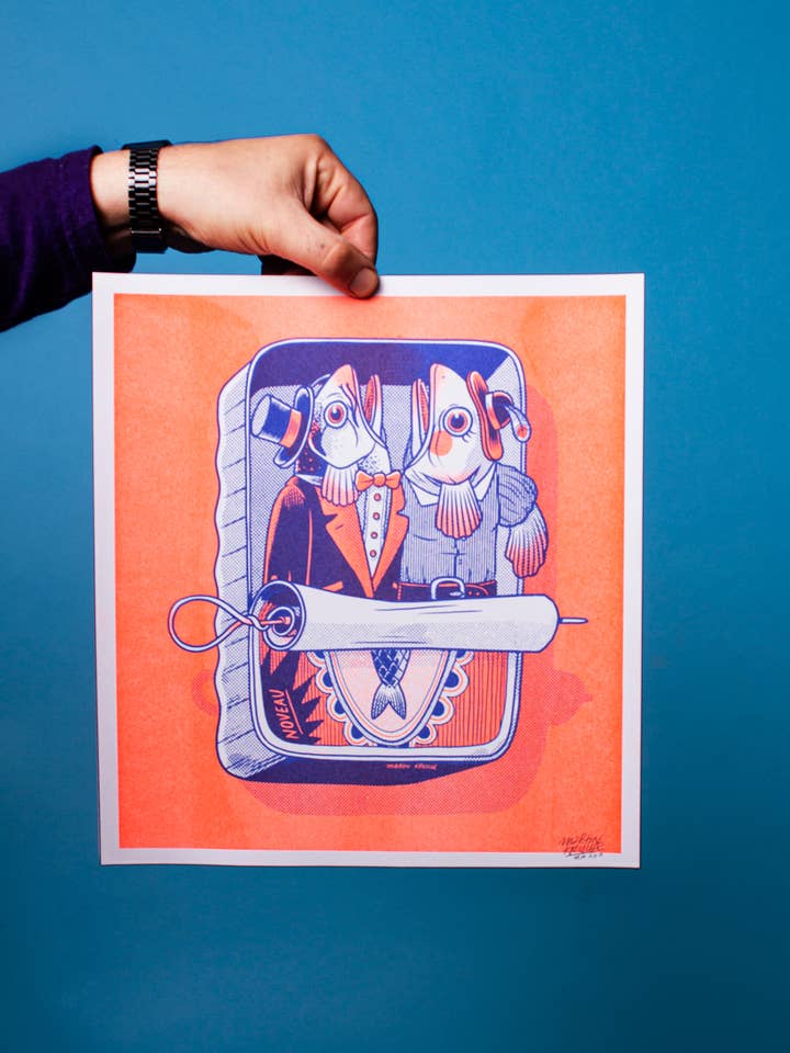 Risografia »Konserve« 29,7 x 32 cm per la vendita all'ingrosso da parte di Martin Krusche Illustration