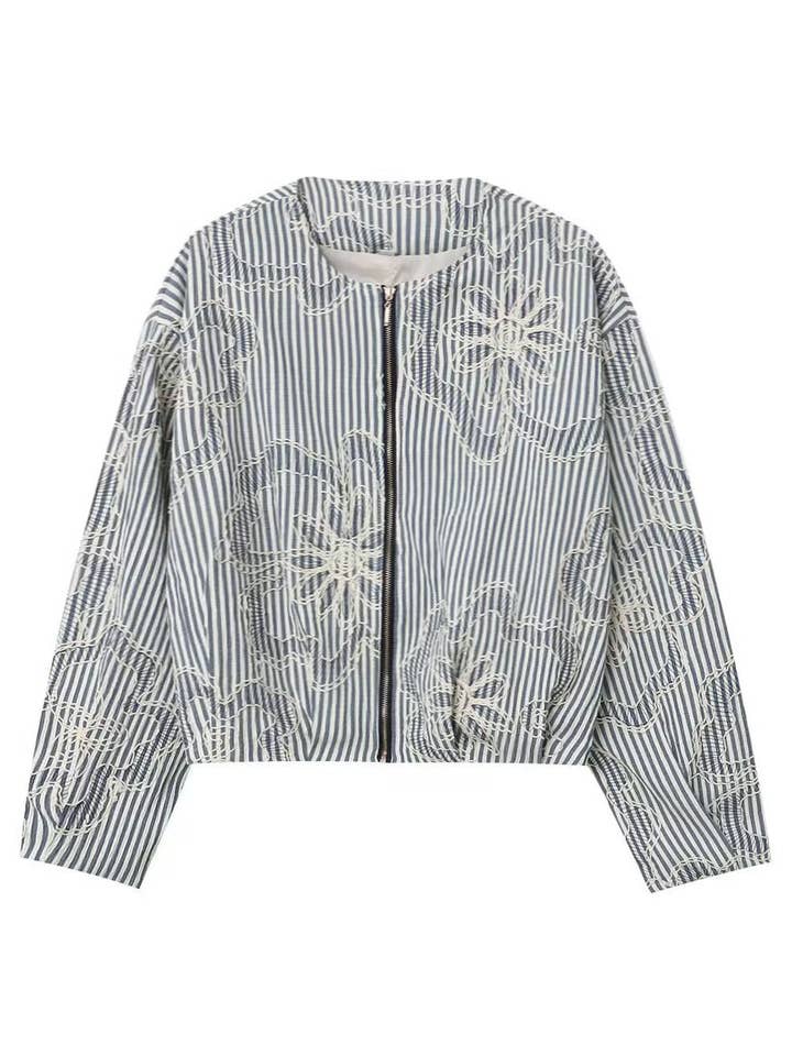 Embroidered Striped Bomber Jacket for wholesale by Aria Romance