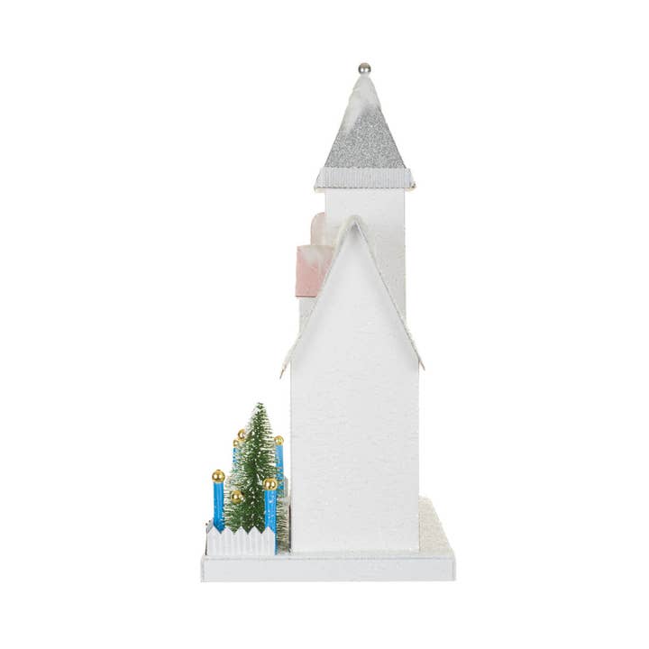 Starlight Collection - Wholesale Decorative Tabletop Object - NEW-White/Silver Illuminated House Display With Snowy Roof